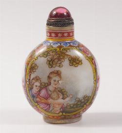 CHINESE ENAMEL SNUFF BOTTLE - PUTTI AND MUSICAL INSTRUMENTS