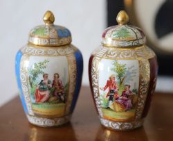 PAIR OF SMALL 19TH-CENTURY DRESDEN URNS