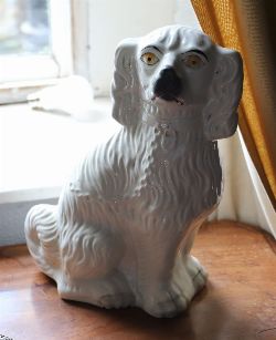 PAIR OF STAFFORDSHIRE SPANIEL MANTEL DOGS