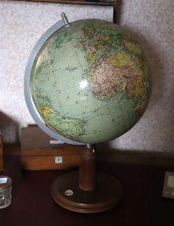 MID-20TH CENTURY POLITICAL GLOBE ON STAND