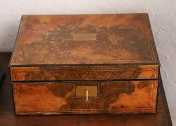 BURR WALNUT WRITING BOX WITH FITTED INTERIOR