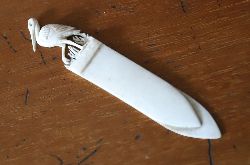 CARVED BONE LETTER PAGE MARKER WITH HERON FINIAL