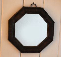 EDWARDIAN OAK FRAMED OCTAGONAL SHAPED MIRROR 