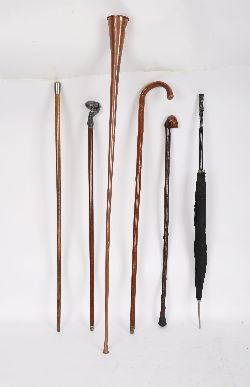 WITHDRAWN COLLECTION OF COUNTRY HOUSE WALKING STICKS AND COPPER HUNTING HORN