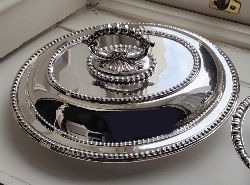 PAIR SILVER-PLATED LIDDED SERVING DISHES