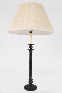 MARBLE AND BRONZE STEM TABLE LAMP WITH SHADE