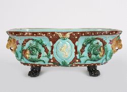 19TH-CENTURY MAJOLICA TROUGH JARDINIERE