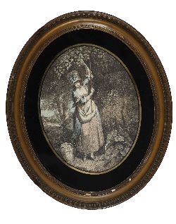 19TH-CENTURY PRINT GATHERING NUTS WITH VERRE EGLOMISE MOUNT