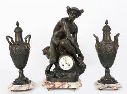 19TH-CENTURY FRENCH BRONZED FIGURAL CLOCK GARNITURE