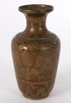 INDIAN ENGRAVED BRASS VASE