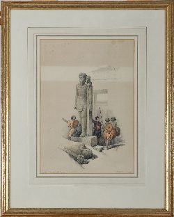 DAVID ROBERTS, COLOSSUS AT THE TEMPLE OF WADY SABOUA (LITHOGRAPH BY LOUIS HAGHE)