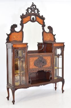 EDWARDS & ROBERTS MAHOGANY INLAID MIRROR BACK SIDE CABINET WITH FALL FRONT