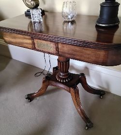 REGENCY MAHOGANY AND BRASS INLAID CARD TABLE