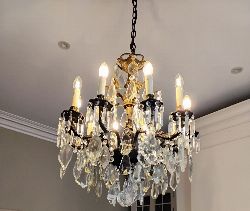 TWELVE-BRANCH CUT GLASS AND GILT METAL CHANDELIER