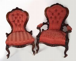 PAIR VICTORIAN WALNUT CHAIRS