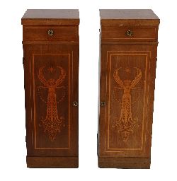 PAIR OF EDWARDIAN MAHOGANY AND INLAID BEDSIDE PEDESTALS