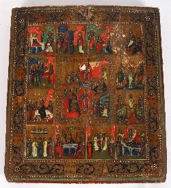 19TH-CENTURY RUSSIAN ICON OF THE TWELVE GREAT FEASTS
