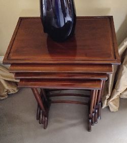 SET OF THREE MAHOGANY AND INLAID NEST OF TABLES