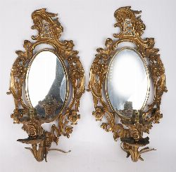PAIR OF 19TH-CENTURY BRASS-FRAMED SCONCE MIRRORS