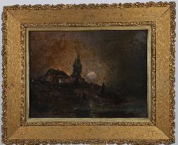 19TH-CENTURY CONTINENTAL SCHOOL, MOONLIT RIVER SCENE