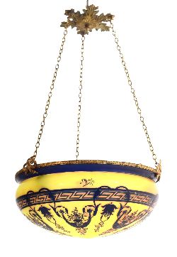 EARLY 20TH-CENTURY FRENCH CAMEO GLASS PENDANT CEILING LIGHT SIGNED J. MICHEL, PARIS