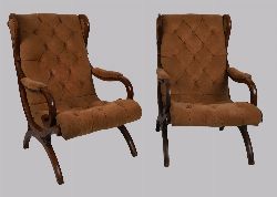 PAIR OF REGENCY STYLE MAHOGANY WING-BACK ARMCHAIRS