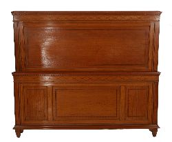 LARGE EDWARDIAN SHERATON-STYLE SATINWOOD BED HEADBOARD AND FOOTBOARD