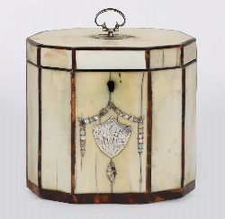 GEORGE III IVORY, SILVER AND TORTOISESHELL TEA CADDY