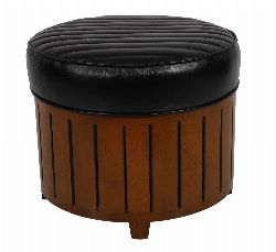 DESIGNER LEATHER AND WOOD DRUM STOOL