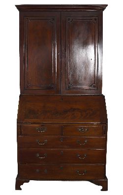GEORGE II MAHOGANY BLIND DOOR BUREAU BOOKCASE