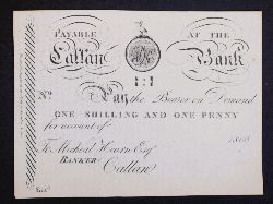 CALLAN BANK, ONE SHILLING AND ONE PENNY NOTE, 1806, SIGNED MICHAEL HEARNS ESQ., BANKER CALLAN