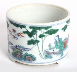 CHINESE PORCELAIN BRUSH POT WITH SCHOLARS AND LANDSCAPE