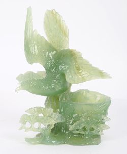 FINELY CARVED CHINESE PALE GREEN JADE GROUP