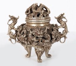 ANTIQUE CHINESE EXPORT SILVER-GILT INCENSE BURNER