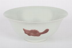 CHINESE PORCELAIN BOWL WITH IRON-RED CARP AND QIANLONG MARK