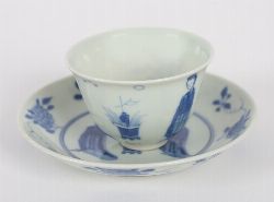 CHINESE BLUE AND WHITE CUP AND SAUCER, KANGXI REVIVAL STYLE