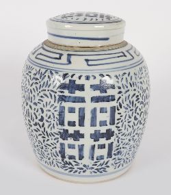 CHINESE QING BLUE AND WHITE GINGER JAR AND LID