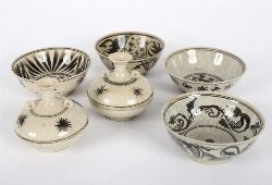 GROUP OF 6 CHINESE CIZHOU-TYPE BLACK-ON-WHITE WARES, POSSIBLY YUAN TO MING DYNASTY