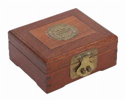 CHINESE HARDWOOD AND BRASS MOUNTED BOX