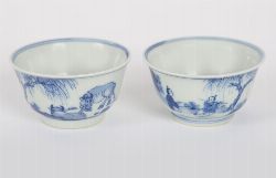 PAIR OF CHINESE BLUE AND WHITE PORCELAIN TEA BOWLS