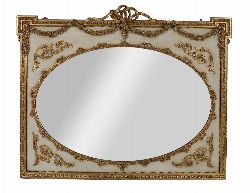 LARGE 19TH-CENTURY GILDED AND PAINTED OVERMANTEL MIRROR