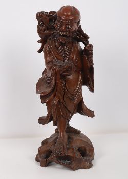 CHINESE QING HARDWOOD LOHAN FIGURE