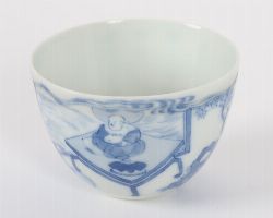 CHINESE BLUE AND WHITE PORCELAIN TEA BOWL, TIANQI MARK