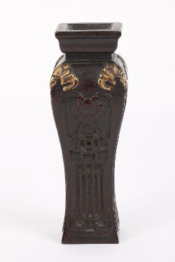 CHINESE QING ZITAN WOOD SCHOLAR'S VASE WITH GILT BATS