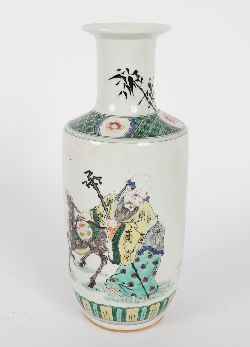 CHINESE FAMILLE VERTE VASE WITH SCHOLAR FIGURES