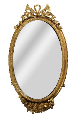 19TH-CENTURY GILT FRAMED OVAL PIER MIRROR DRAPED WITH FLORAL GARLANDS