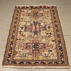 AFGHAN BALUCH HANDWOVEN TRIBAL RUG WITH ANIMAL MOTIFS