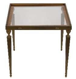 DESIGNER GLASS AND BRASS COFFEE TABLE
