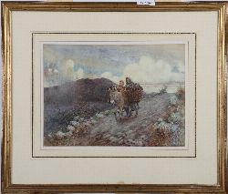 CHARLES M. J. GRIERSON RHA (1860-1935), COUNTRTY ROAD WITH DONKEY AND CHILDREN 
