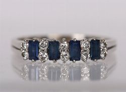 14 CARAT WHITE GOLD, SAPPHIRE, AND DIAMOND RING
